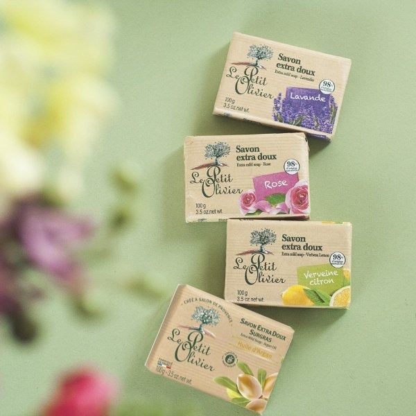 Set 4 jabones - verbena limón, argan, rosa y lavanda - Caja de Regalo