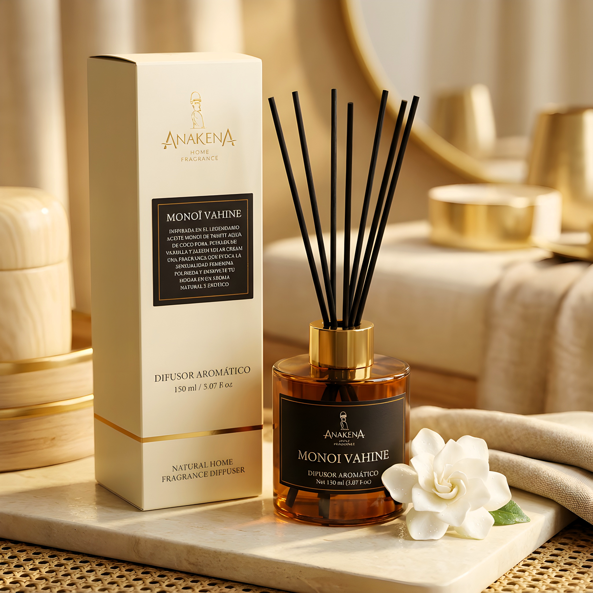 Difusor Monoï Vahine 150 ml con Estuche y Pack de 8 Varitas